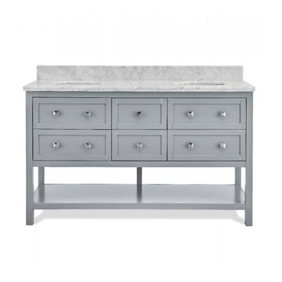 Solid Wood+ Natural marble bathroom vanity 60 Inch With cabinets, Gray 6 drawers